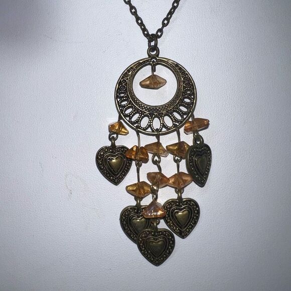 Boho Burnished Gold Tone And Bead Statement Necklace - Picture 5 of 6